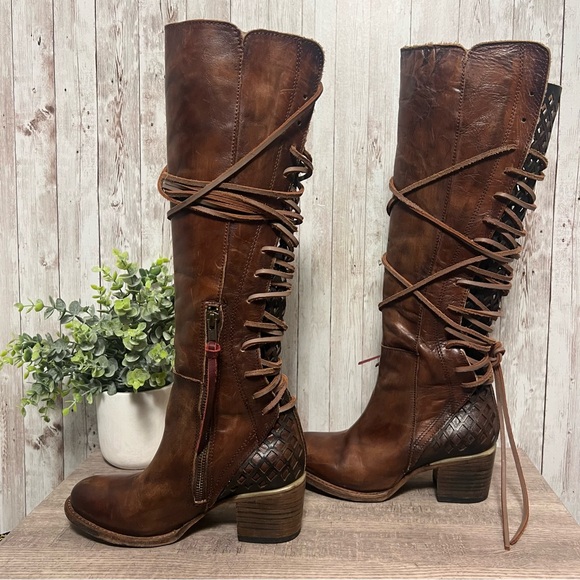 Freebird Steven Carver Tan Lace Up Leather Knee High Boots Coachella Festival 6 - Picture 5 of 9